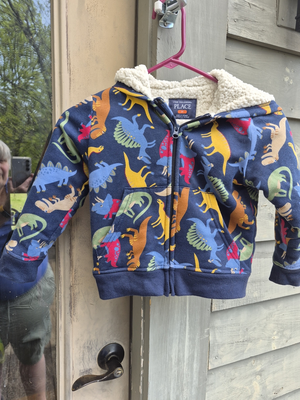 The Children's Place Navy Sherpa-Lined Dino Zip Hoodie